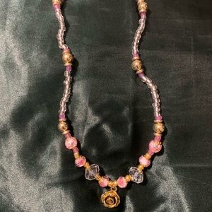 Pink rose necklace